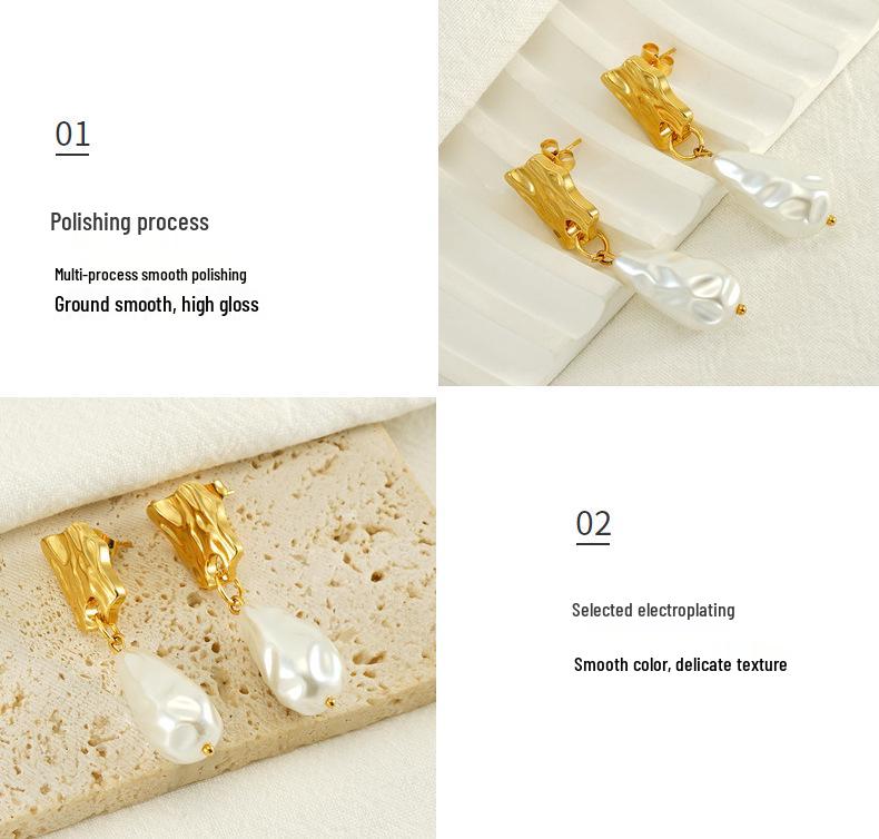 Cross-Border Irregular Pearl Long Earrings - European & American Retro Design, Versatile & Elegant.