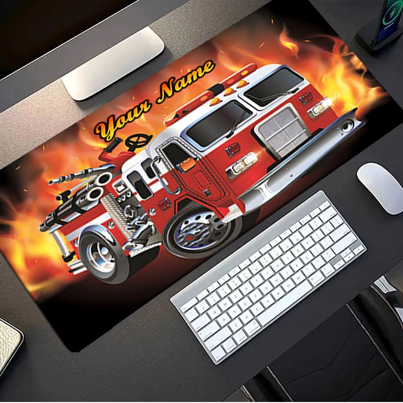 1PC Custom Name Fire Truck Artwork Mouse pad, keyboard and mouse desk pad, for computer notebook Birthday Gift For Any Room Or Office