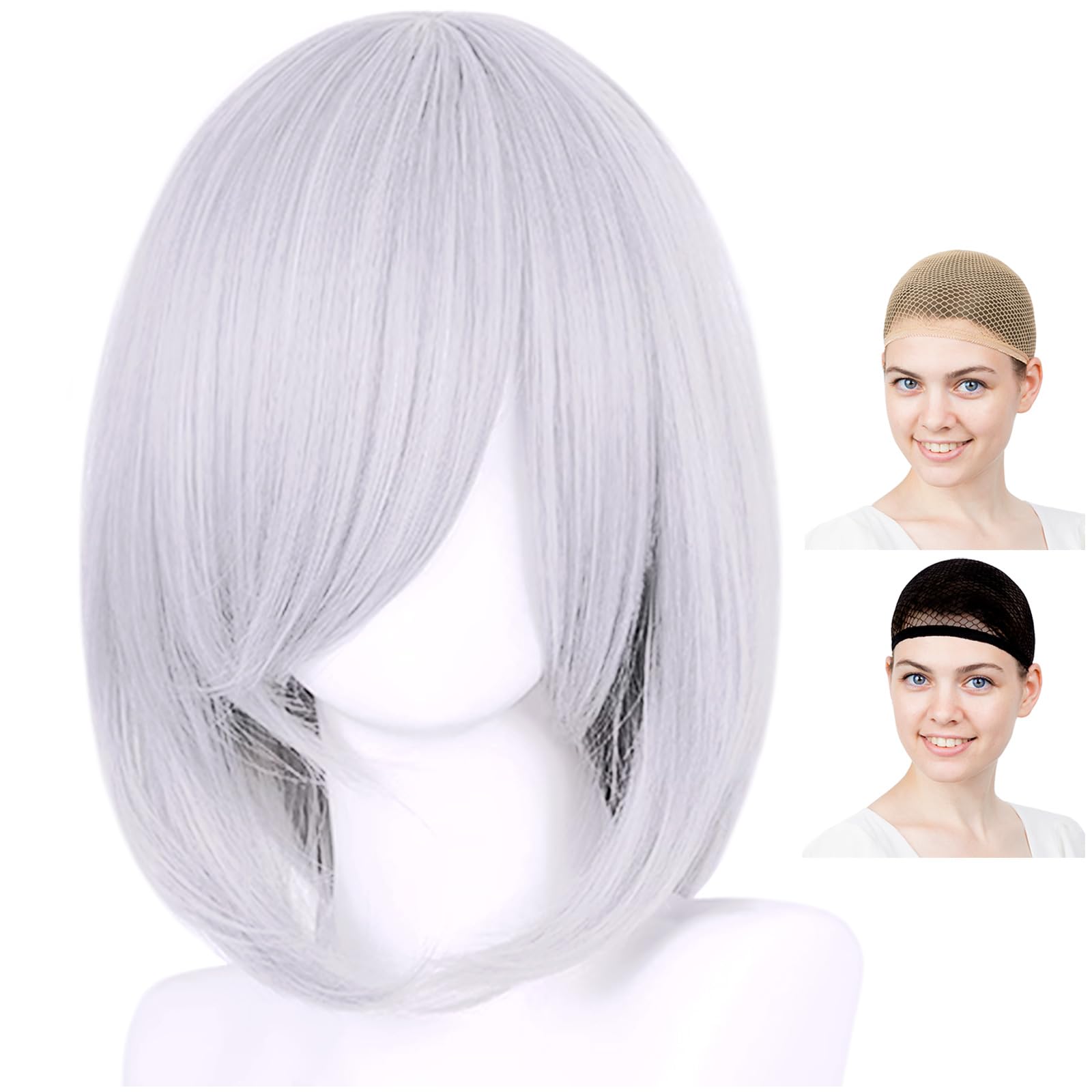 

Парик для косплея CaseEden, Премиум, Гладкий, 40 см, Короткий, Серебристые волосы, WIG6103