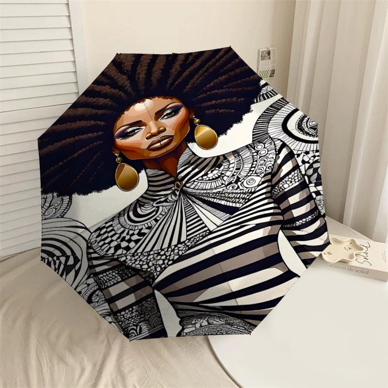 1pc African American, Pattern Automatic Open/Close Umbrella Compact Folding Umbrella with 8-Rib Shaft for Women/Men, Portable Travel Umbrella,1223S