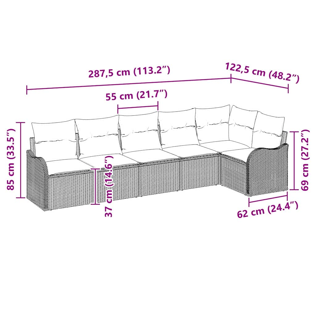 Garden Sofa Set with Storage 6 Pcs Beige Poly Rattan
