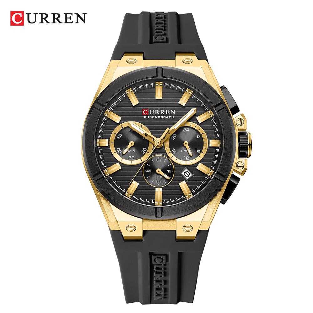 CURREN 8487 Men s Six-Hand Chronograph Quartz Sport Watch with Rubber Strap