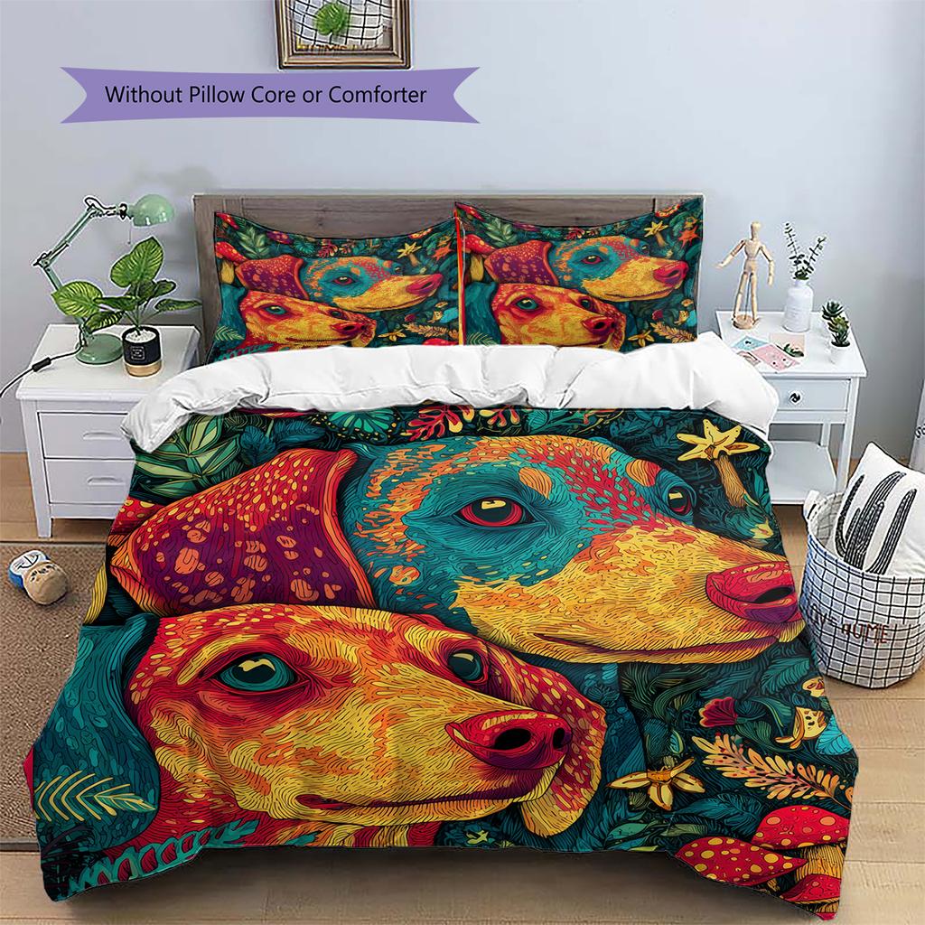 Colorful Dachshund Pattern Bedding Home Decoration Birthday Gift (1 * duvet cover + 2 * pillowcase, without core)