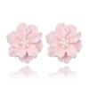 Double Layer Petal Imitation Pearl Flower Stud Earrings for Women Wedding Party White Pink Yellow Acrylic Ear Jewelry
