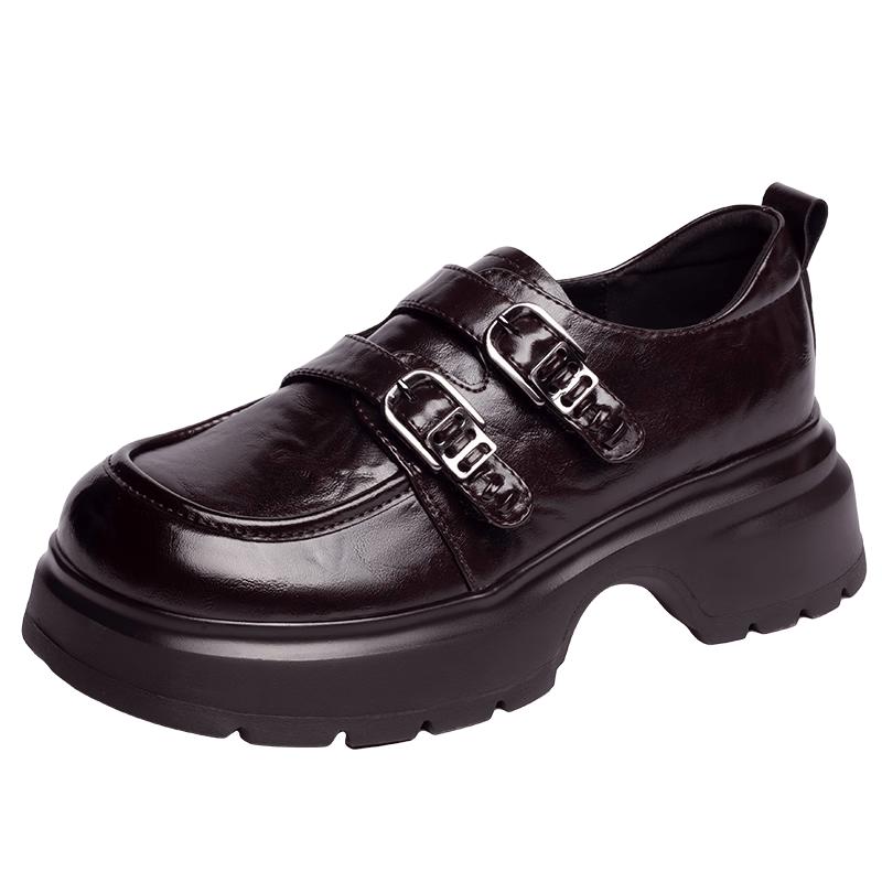 Josiny Women s Retro Buckle Strap Chunky Heel Platform Loafers 38