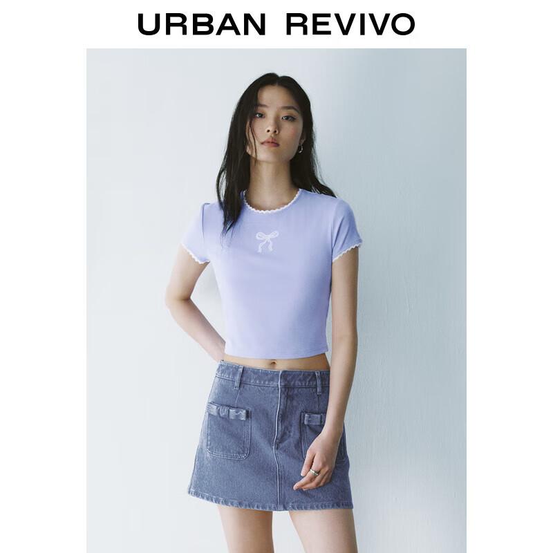 UR Women s Spliced Lace Bow Slim Fit T-shirt M