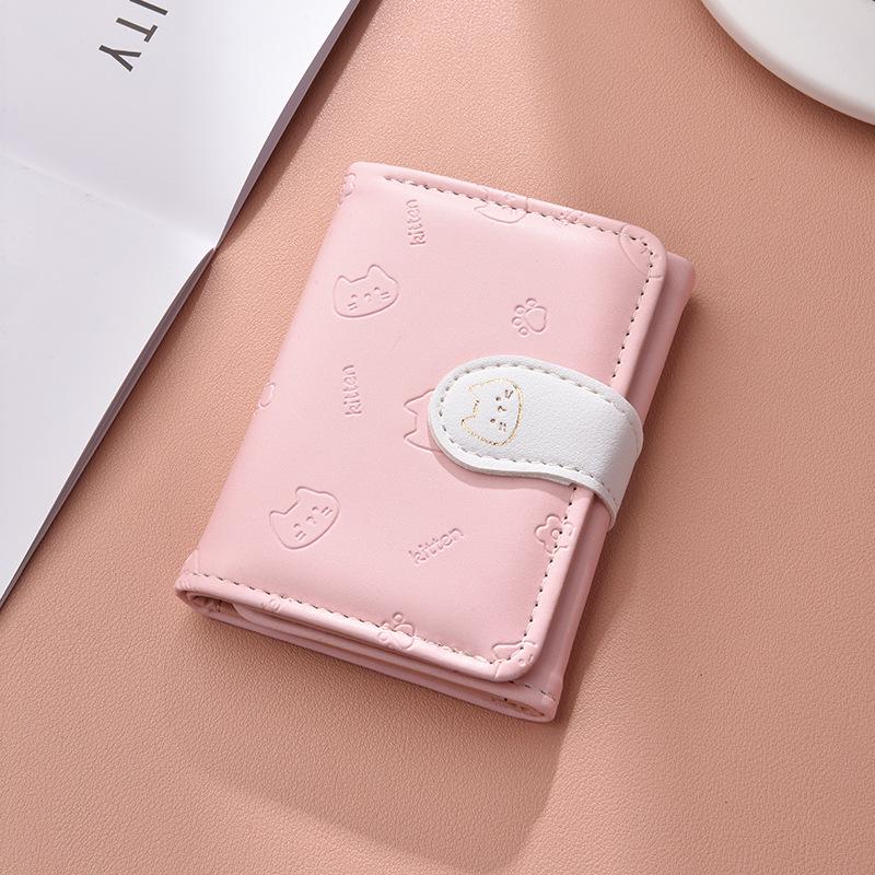 

Трехскладной мультяшный кошелек-портмоне: Кошелек для монет с несколькими отделениями для карт для женщин и студентов розовый