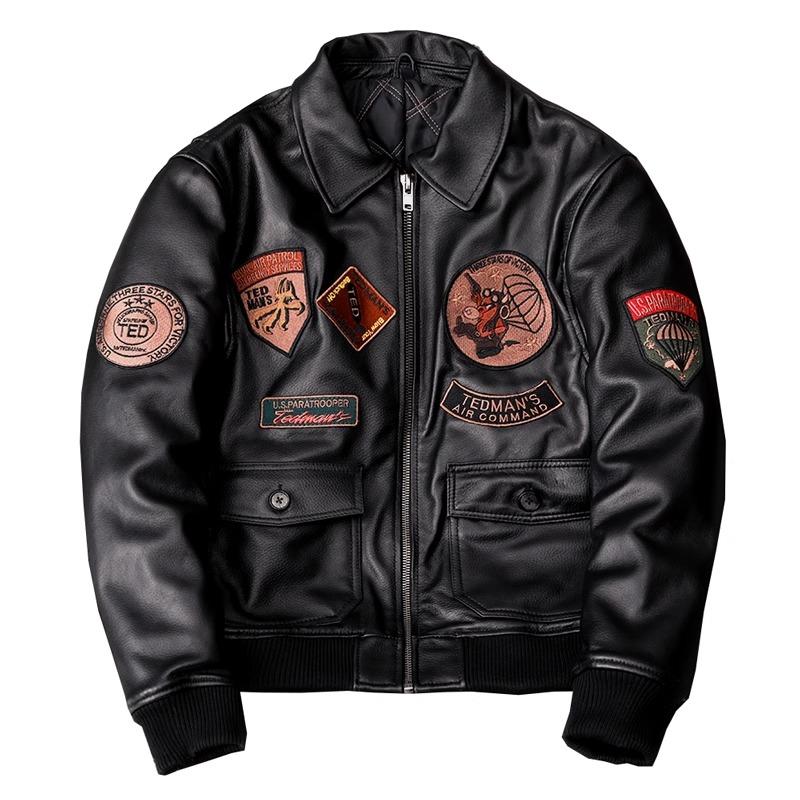 Genuine Sheepskin Leather Jacket for Men Faux Fur Collar Quilted Lined Stylish Bomber Flight Coat
