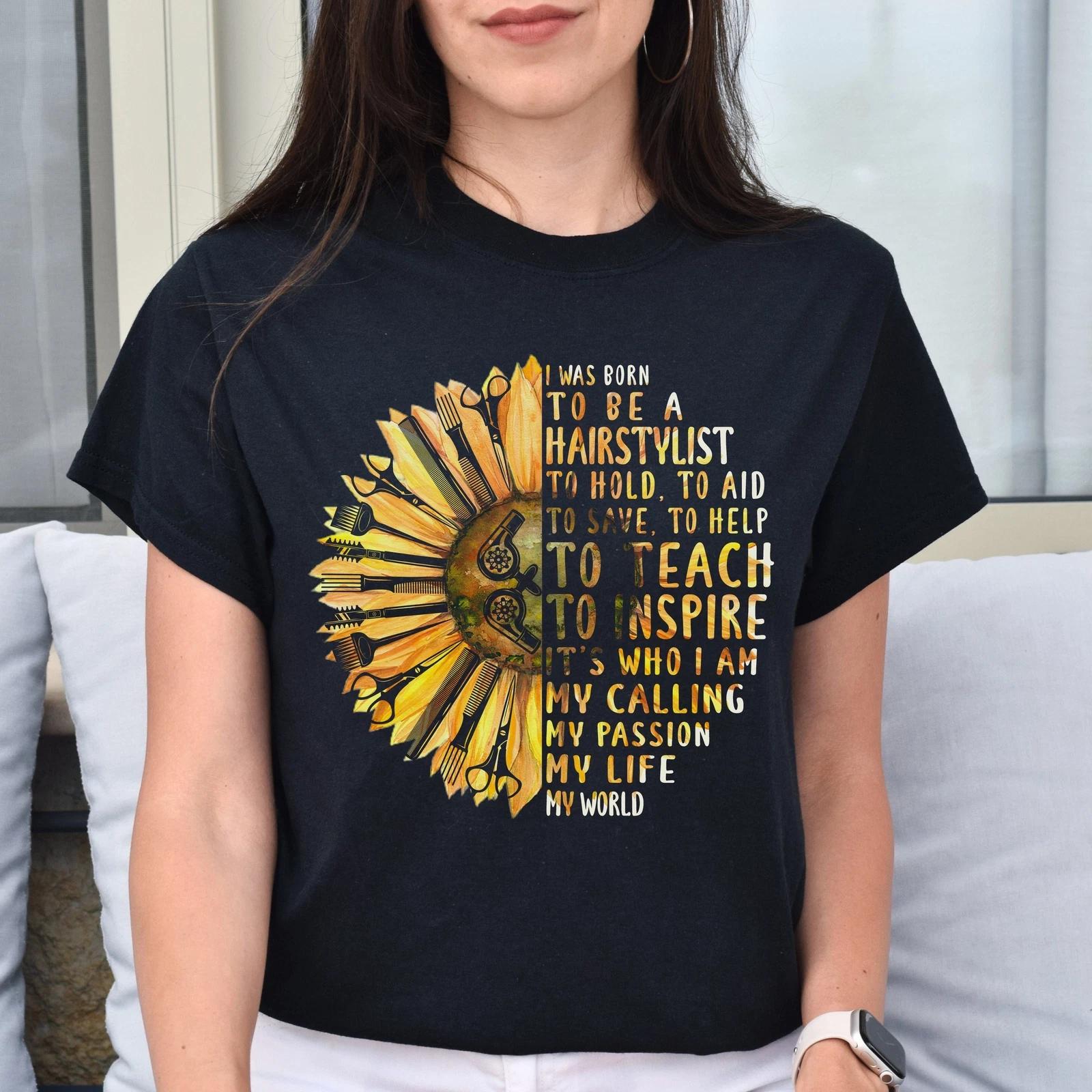 Hair stylist sunflower Unisex T-shirt hairdresser haircutter tee dark heather L