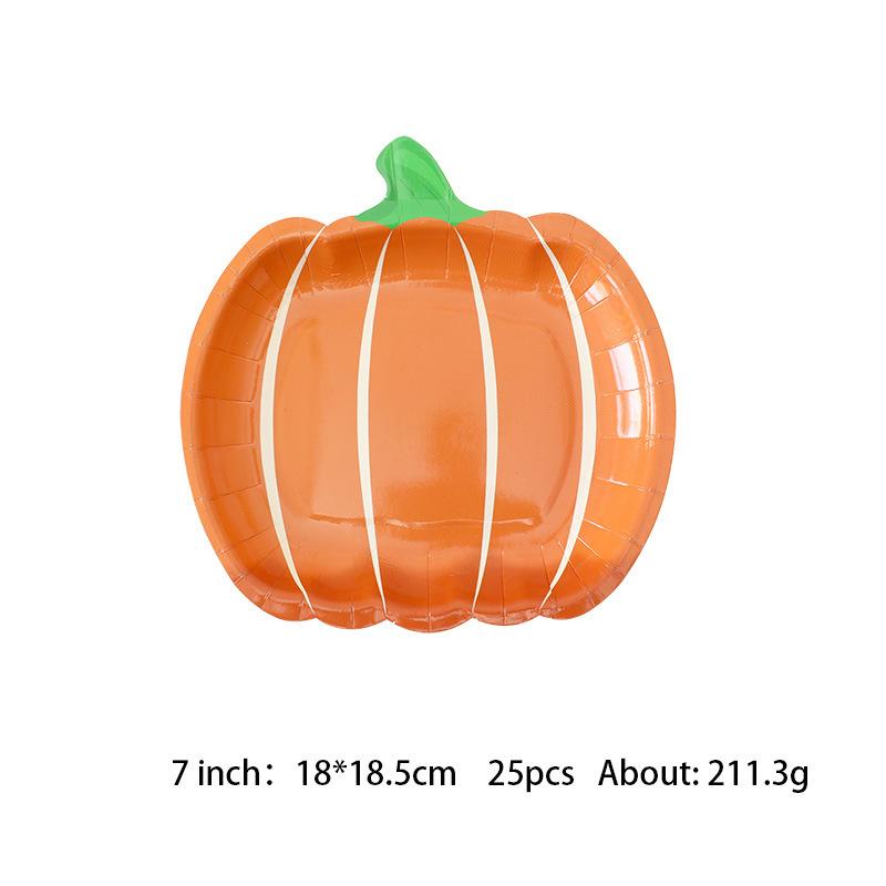 25-Pack Halloween Thanksgiving Party Tableware Halloween Disposable Pumpkin Paper Plate Cups