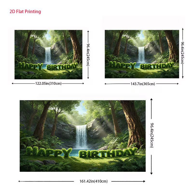 2D Forest Waterfall Happy Birthday Backdrop Jungle Greenery Party Photography Background Banner