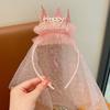 Hair Accessories Happy Birthday Hairband Headwear Lace Mesh Hair Hoop Crown Gauze Headband  Girls