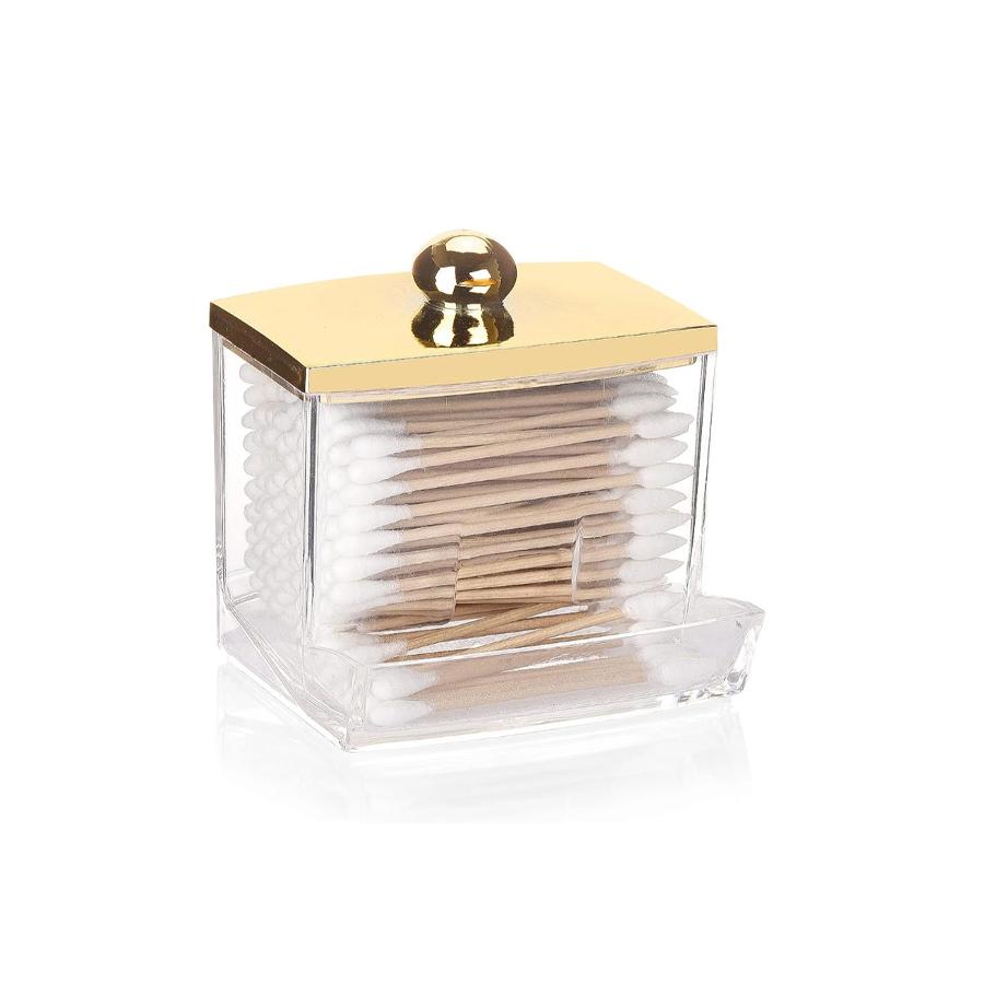 

1/2 упаковки диспенсера для ватных палочек, органайзеры для ванной комнаты и контейнеры для хранения, пластиковые аптекарские банки с золотыми крышками для косметического мяча