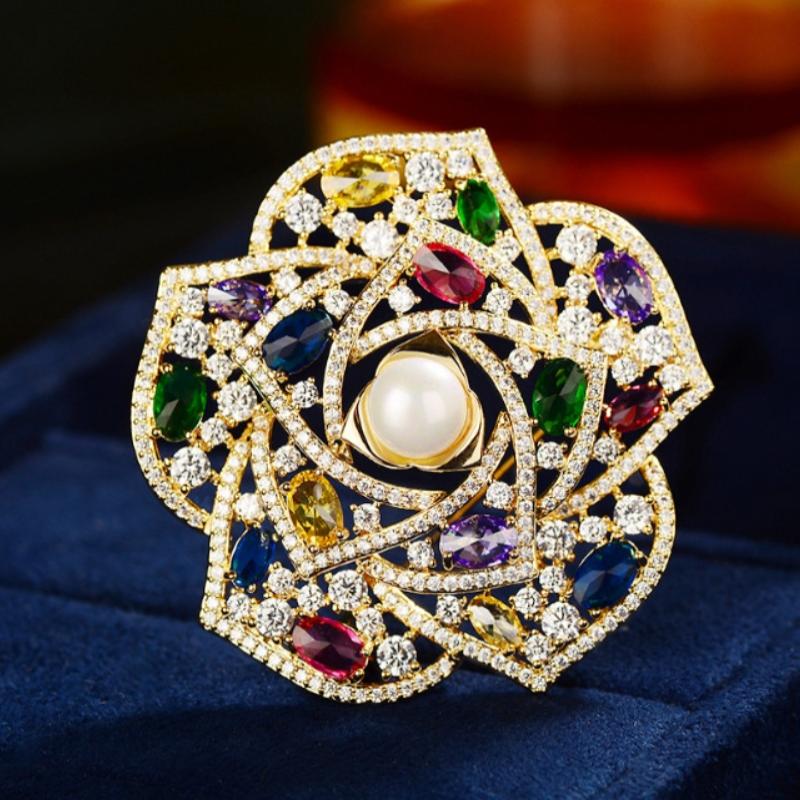 

Fashion Rhinestones Pearl Camellia Flower Brooches For Women Clothing Coat Jewelry Accessories Gifts A1