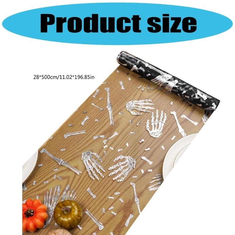 Halloween Skeleton Print Table Runner Shimmering Decoration Wrinkle Resistant Mesh Tablecloth for Dinner Party Setups
