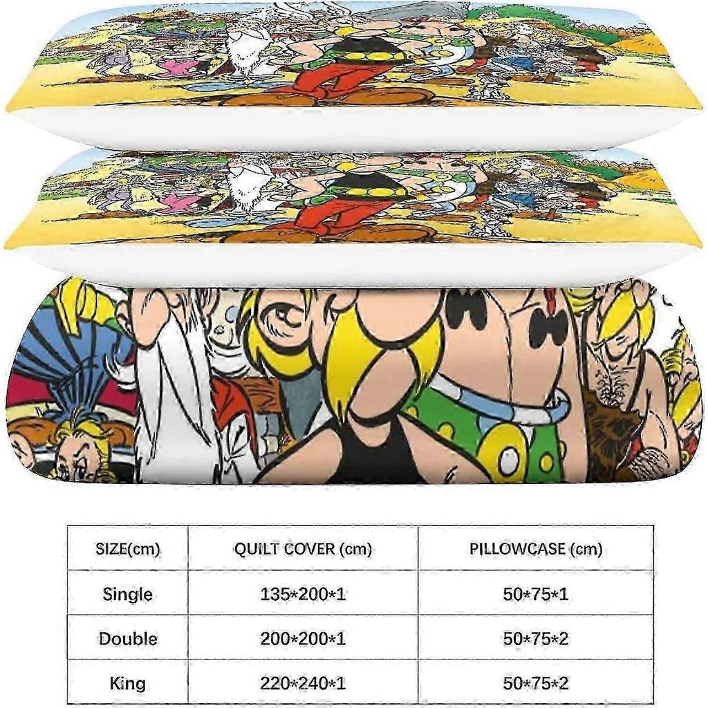 Asterix Bedding Set 3D Anime Duvet Cover Adult Men Teen Children Boys Microfiber with Zipper Closure 3 Pcs Pillowcases Double Bed Linen