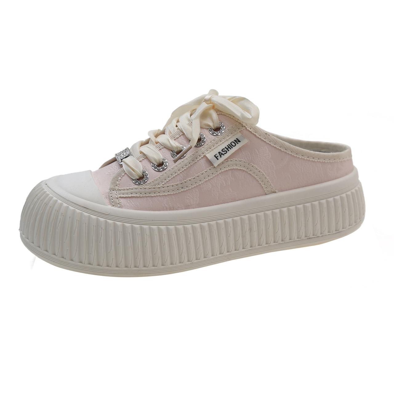 

Guofeng half-drag leather shoes 22 new Baotou spring and summer outer wear thick-soled lazy board shoes 40 рожевий
