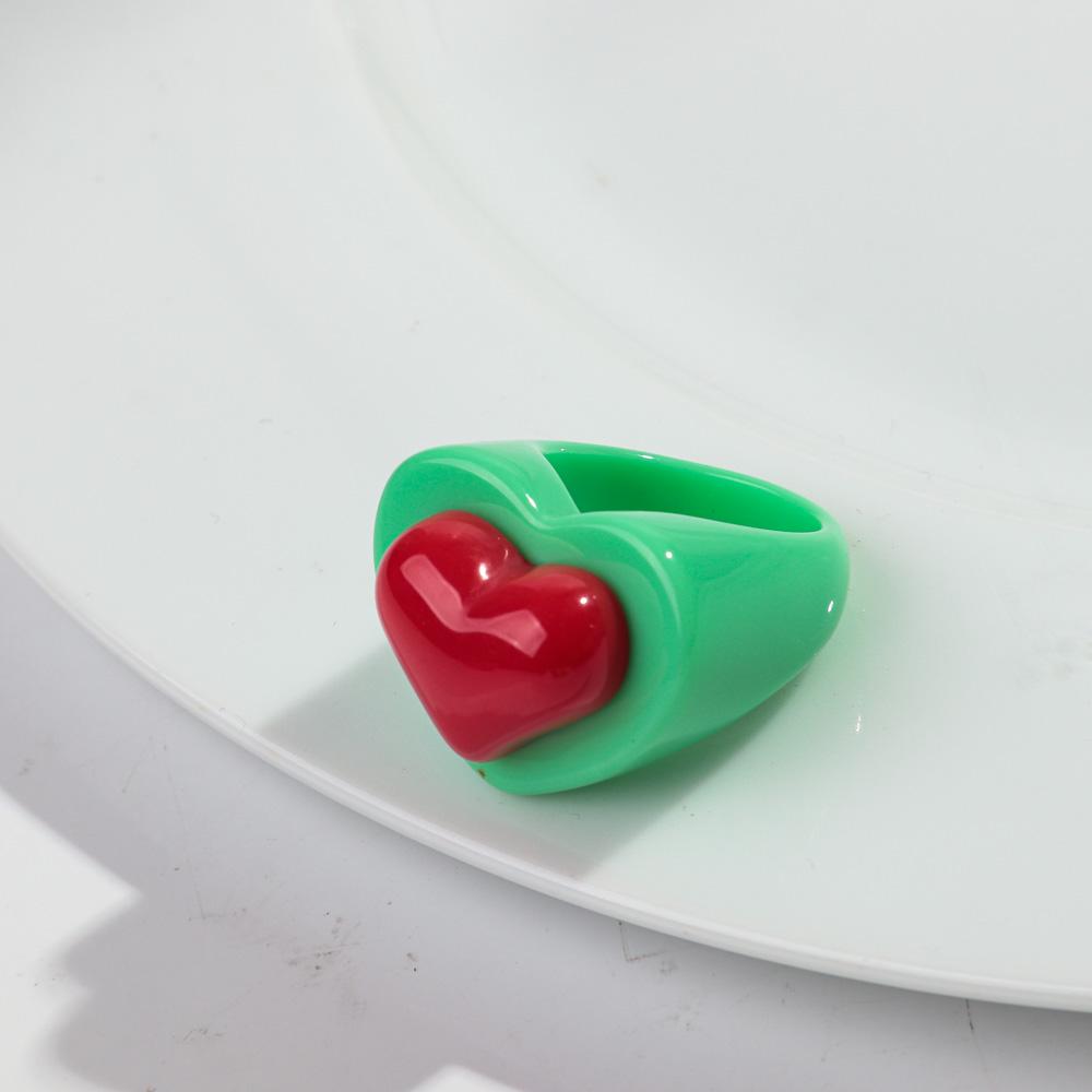 Cute Chunky Heart Acrylic Finger Rings for Women Trendy Multicolor Resin Love Bowknot Stack Ring for Women Party Jewelry Gifts