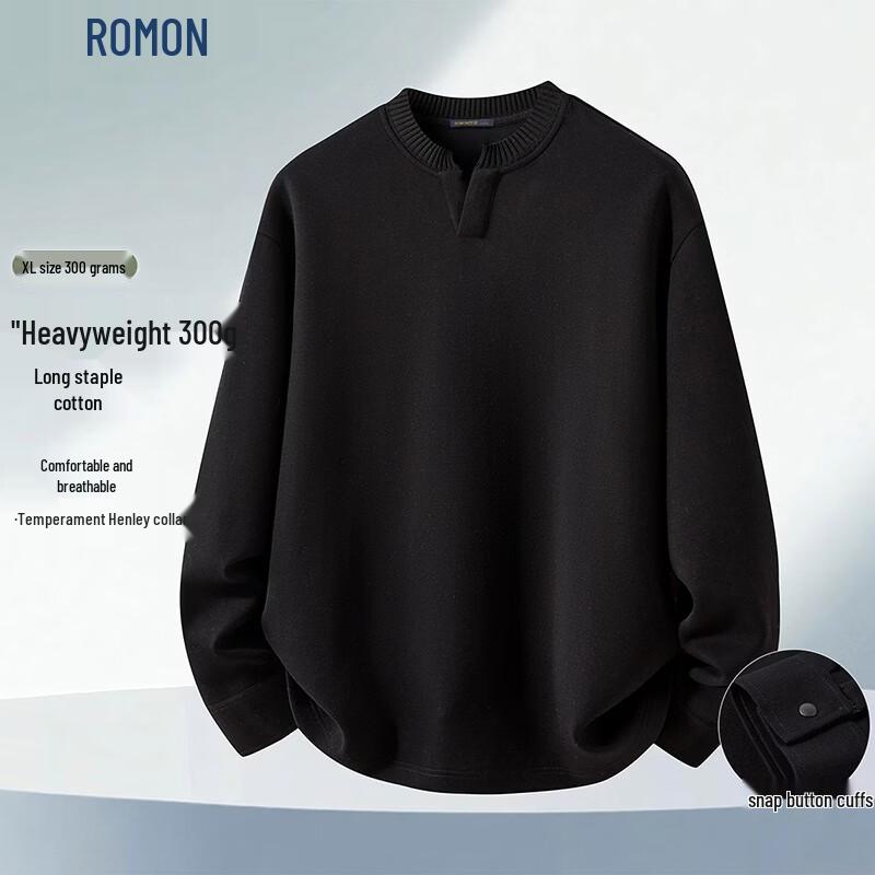 ROMON Men's Old Money Style Crewneck Long-Sleeve Heavyweight Tee
