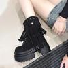 Fashion Women Tassels High Heels 9CM Thick Platform Short Boots Suede Chunky Shoes Woman Autumn Winter Platform Motorcycle Boots Botas