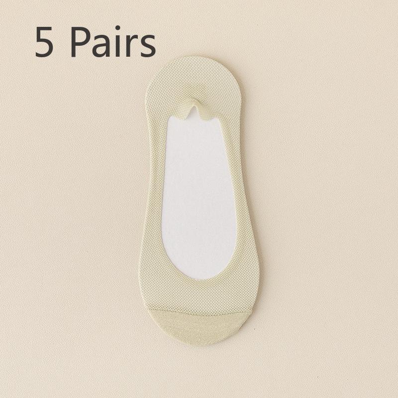 5 Pairs Boat Socks Women's Summer Thin Non-slip with Summer Single Shoe Ice Silk Shallow Mouth Invisible Socks