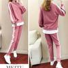 Ladies Stripe Crop Top Hoodie Set 2pcs Long Sleeve Loungewear Suit Tracksuits Sweatshirt