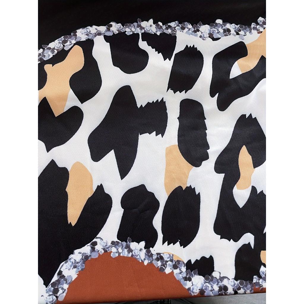 Elegant Leopard Print Long Sleeve Dress for Women - V-Neck, Stretchy Polyester Blend, Machine Washable - Perfect for Spring & Fall