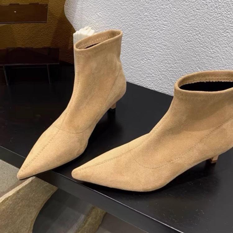 Maillard! Super Fire Skinny Heel Boots Vintage Brown Suede Pointed Ladies Martin Boots Pussy and Stretch Skinny Boots