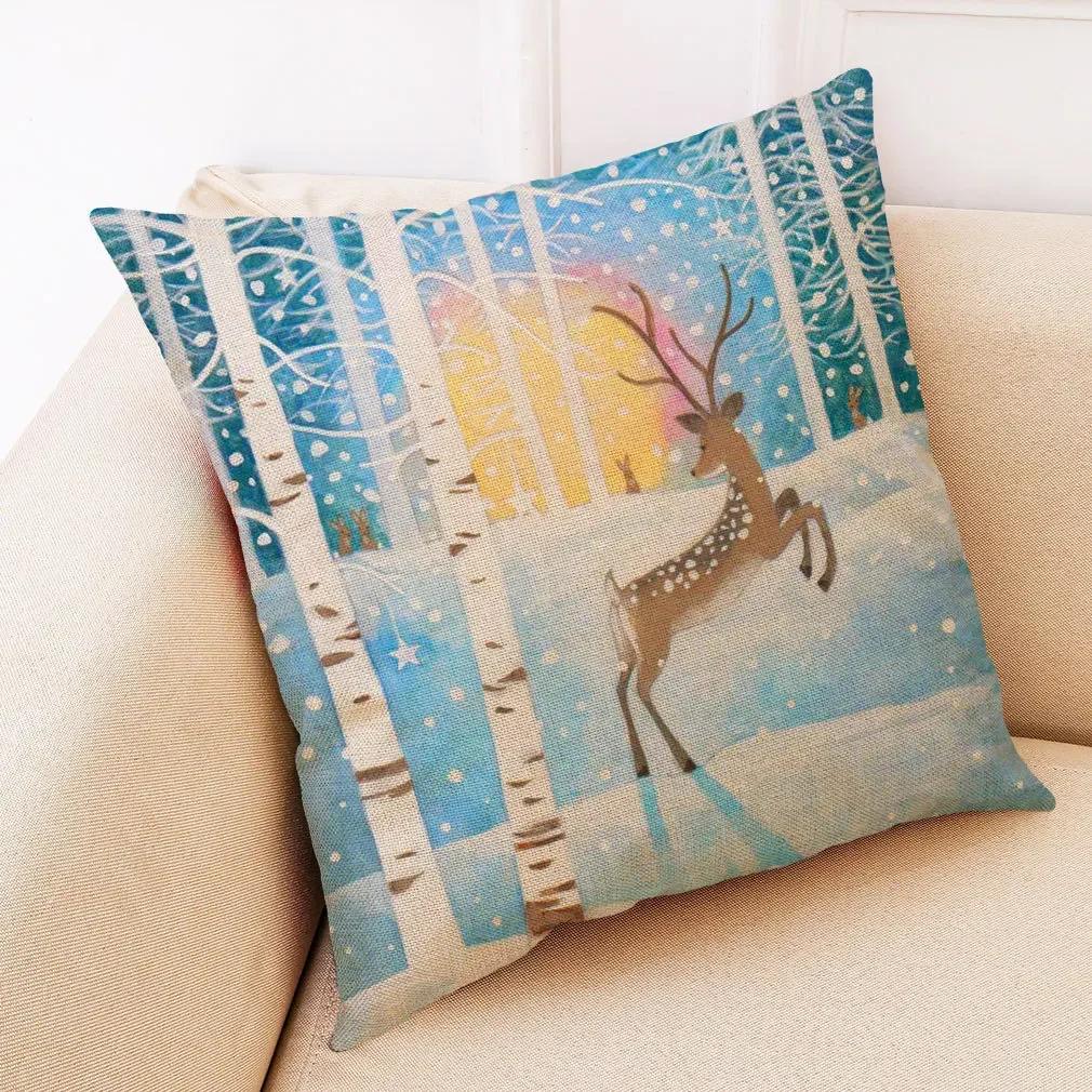 Creative Winter Animal Linen Pillowcase Cartoon Animal Pattern Car Cushion Cover Living Room Sofa Decoration