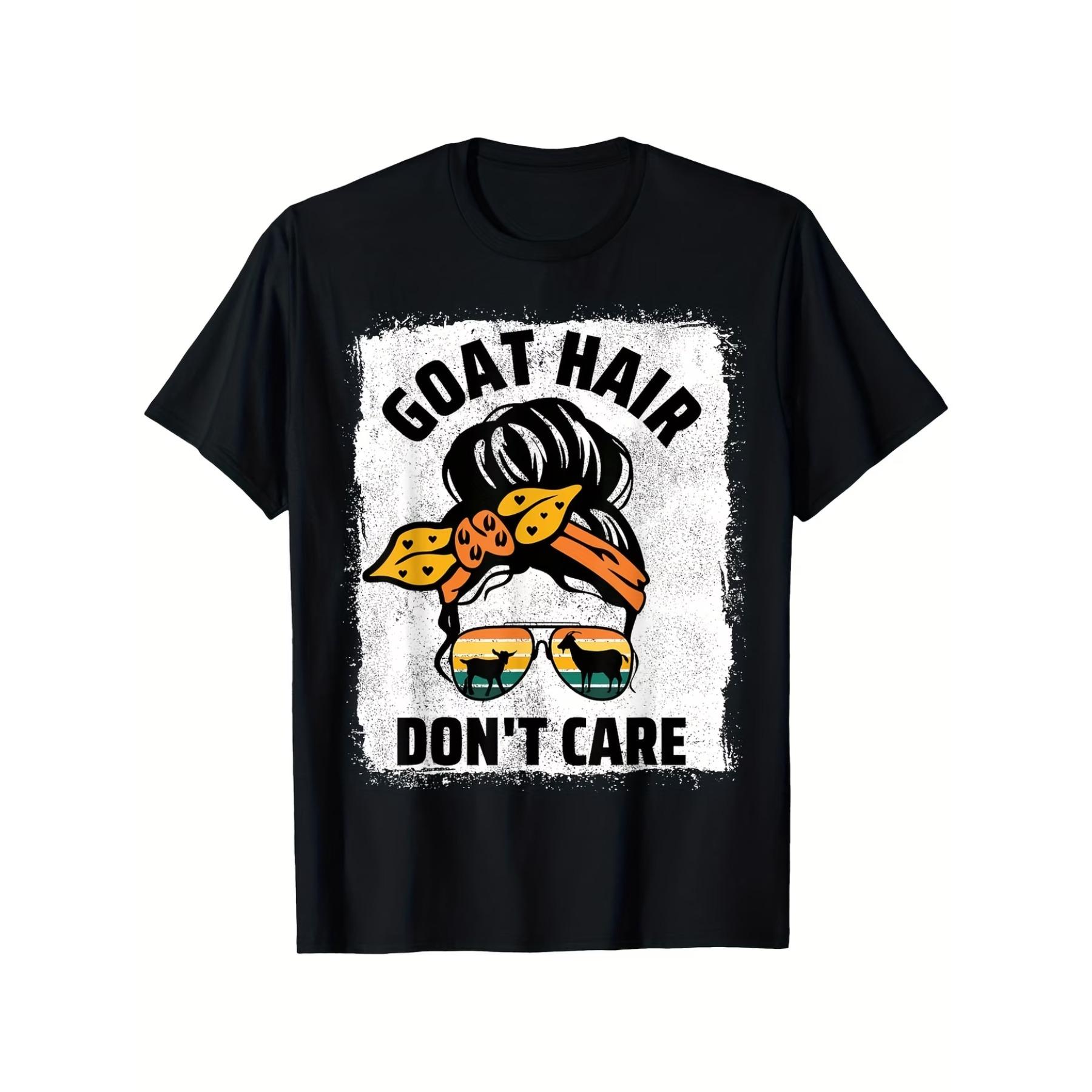 Goat Hair Don t Care Farm Animal Mom T-Shirt - Soft Breathable Cotton Vintage Capra Graphic Tee, Unisex Casual Shirt S чёрный