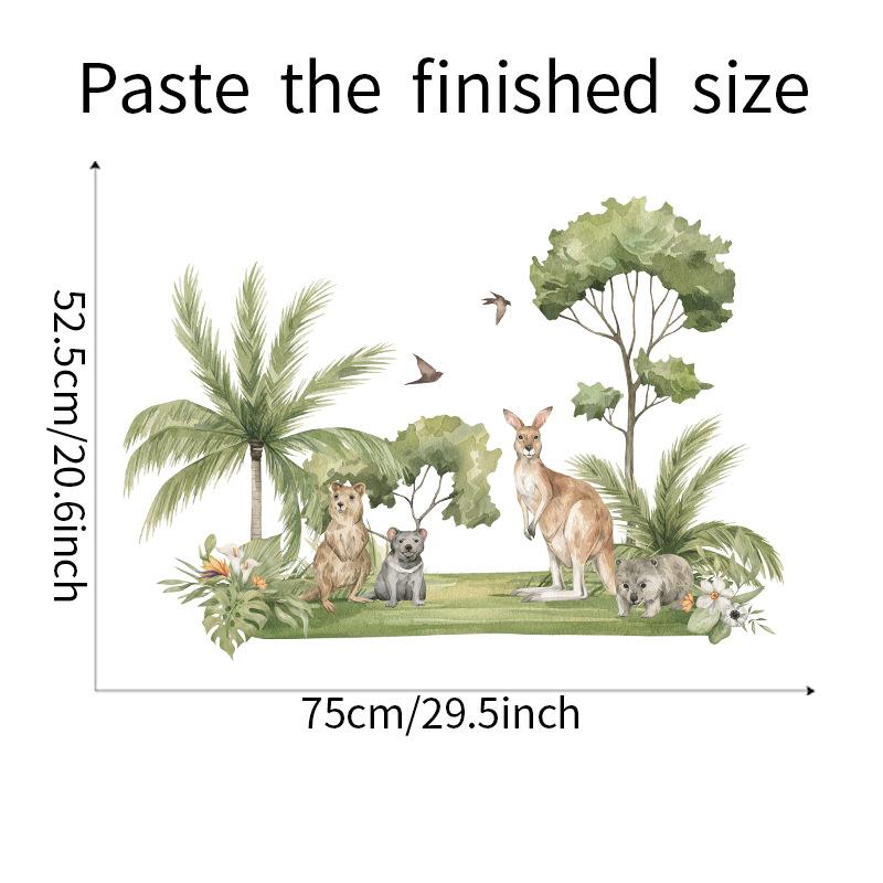 Cartoon Tropical Plants Coconut Tree Kangaroo and Raccoon Wall Sticker Self-Adhesive Removable for Bedroom Entryway Home Decor