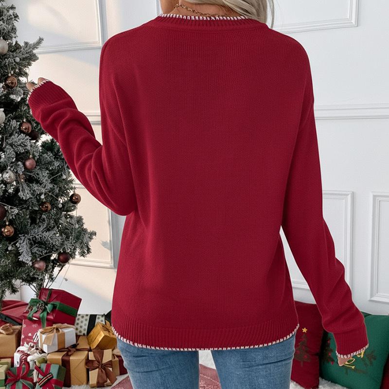 European & American Sweet Style Women's Bow Christmas Sweater - 2025 Autumn/Winter Round Neck Pullover