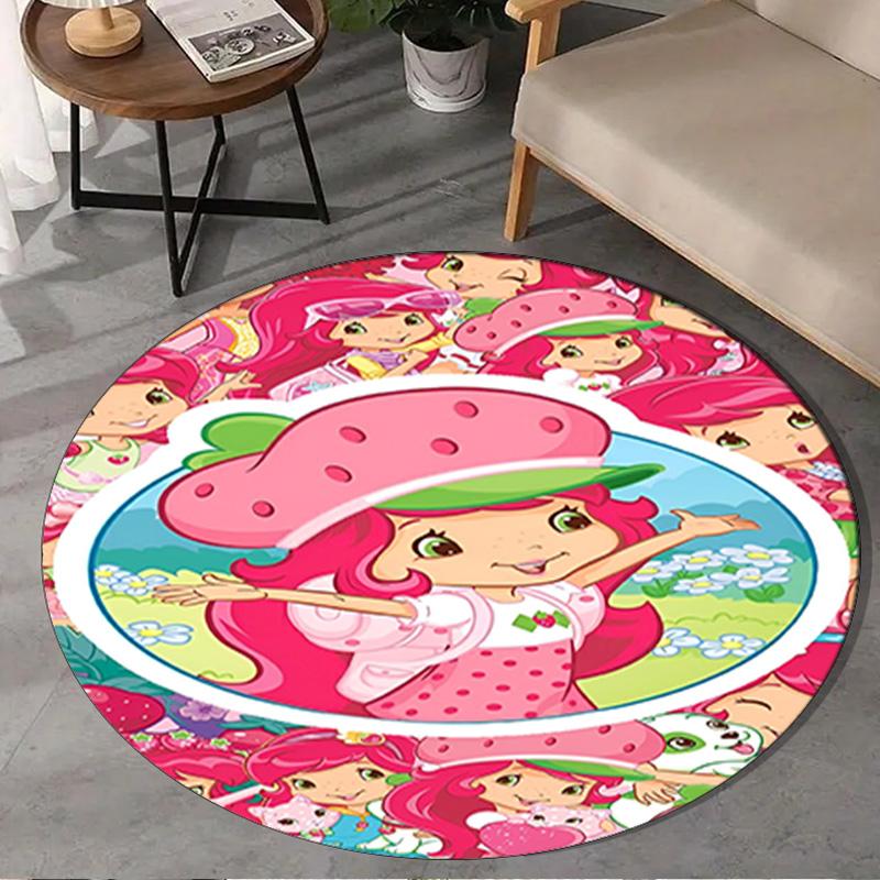 Straw-berry Friends Round Rug for Livingroom,Bedroom, Palyroom, Chair Rug, Area Rug, Circle Carpet, Large Size Fan Christmas Gift