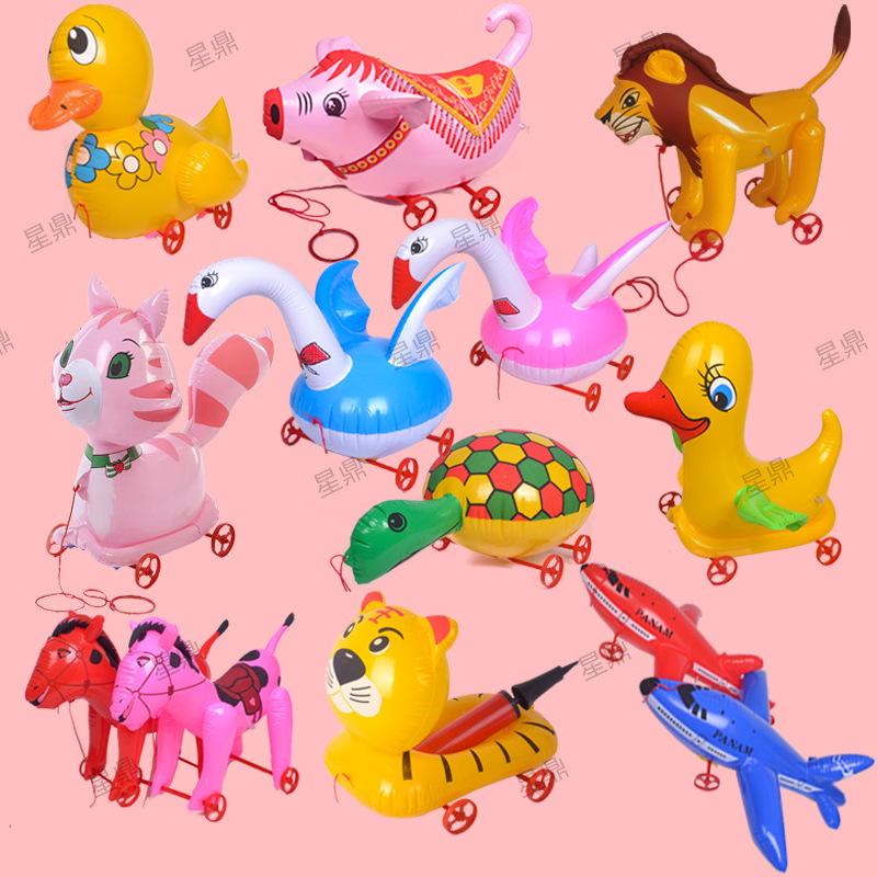Children s Inflatable Pulling Car Toys Creative Fun Kids Walker Pull-wire Cartoon Cute Little Animal Series PVC Inflatable Toys