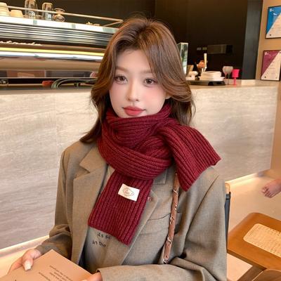 Scarf Women's High-end Sense Autumn and Winter New Versatile Solid Color Thickened Warm Wool Knitted Scarf Scarf Scarf