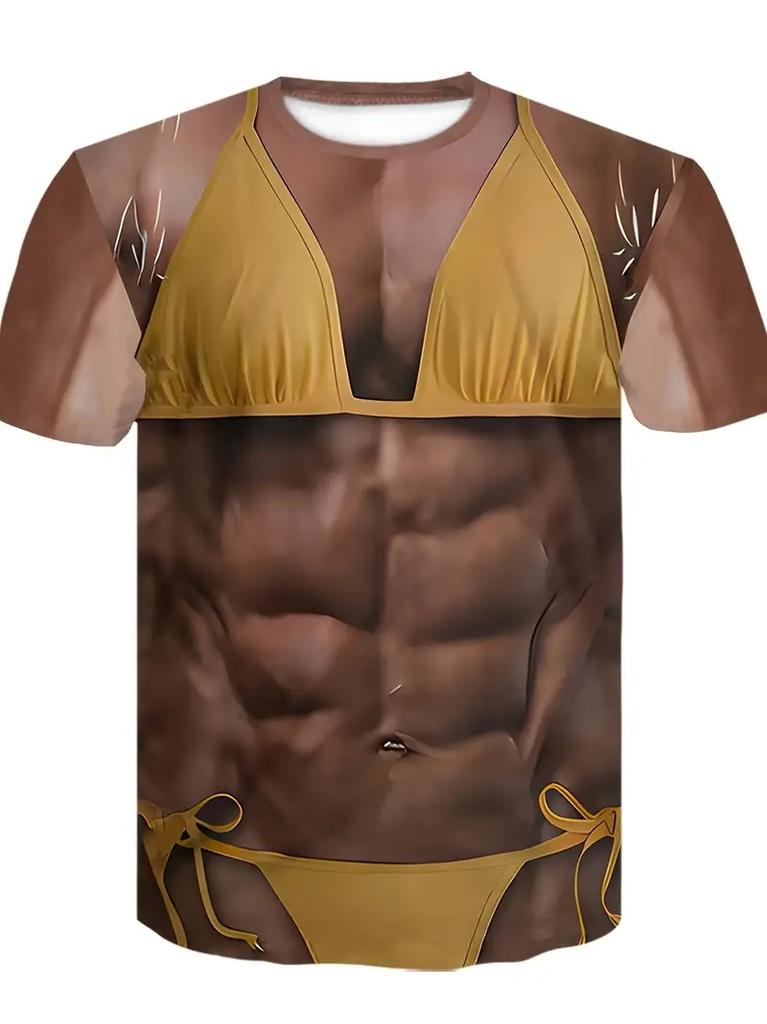 Men Funny Chest Hair Muscle 3D Print T-shirt Summer Short Sleeve Casual Harajuku Streetwear Tee