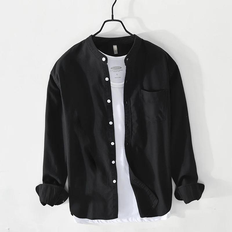 Men's Shirt 100% Cotton All-match Long Sleeve Tops Spring Summer Solid Color Shirts Man Casual Blouses Streetwear Men
