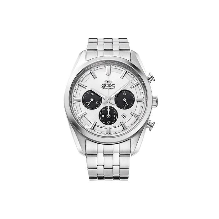 Orient Stretchto Solar Chronograph 40mm White Dial Steel Strap Men's Watch RA-TX0305S10B