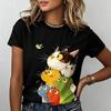Unisex Colorful Print Tshirt Cute Cartoon Group With Bird Graphic Casual Short Sleeve Round Neck Funny Top White Black