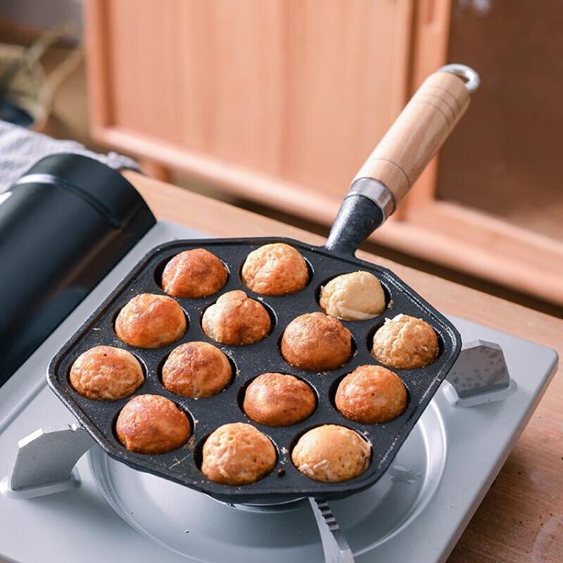 Cast Iron Takoyaki Pan with Wooden Handle