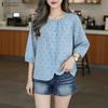 Women Casual Round Neck 3/4 Sleeve Loose Polka Dot Print Blouse