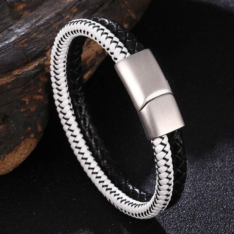 

Stainless steel wire braided leather cord bracelet - woven bangle - genuine leather bracelet - men s versatile style inner ring 165mm [straightened total length 192mm]