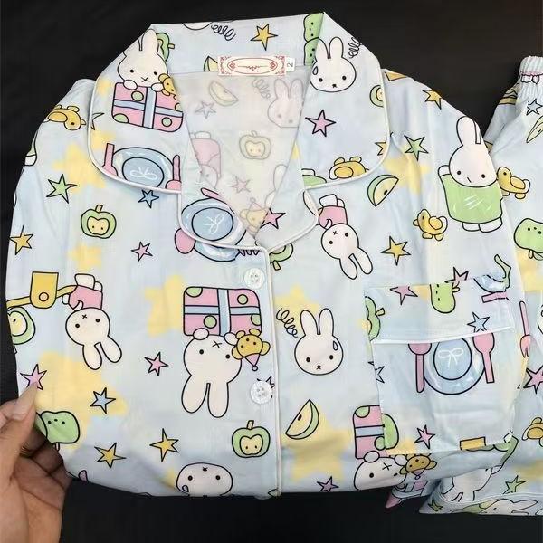 

Full of cartoon Miffy rabbit girl pajamas summer cardigan thin breathable suit soft cute princess style loungewear s [recommended weight 35-40kg ]