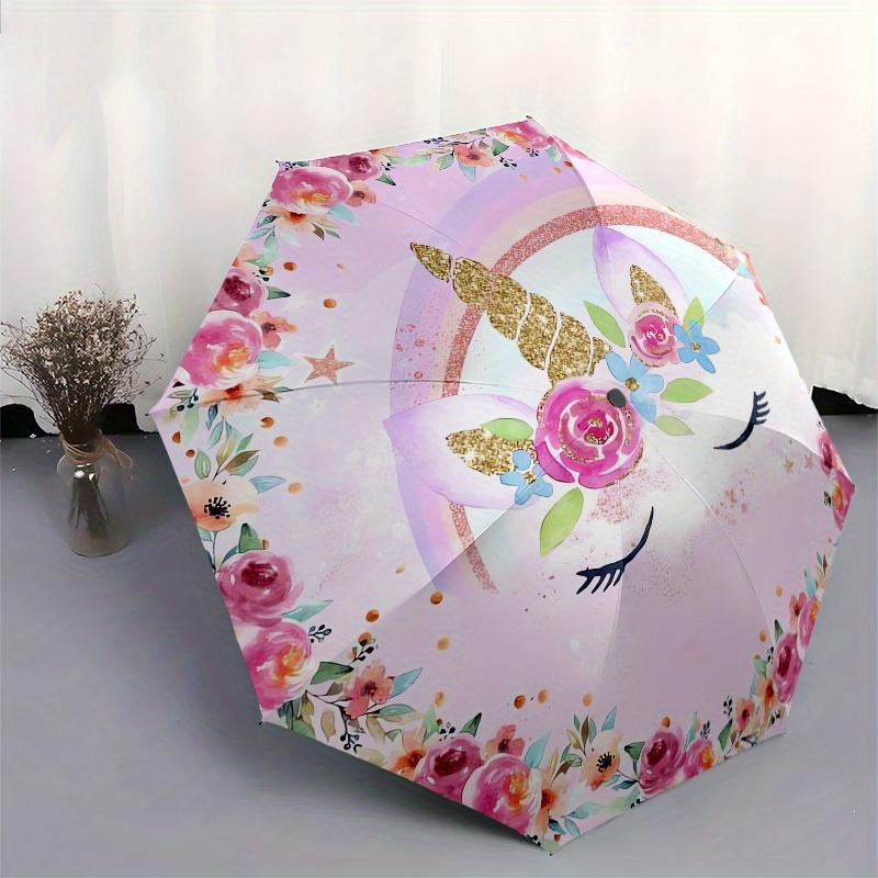 1pc Unicorn Floral Rainbow Illustration Umbrella with Plastic Handle,Suitable for All Seasons Home Travel Outdoor UmbrellaM1227