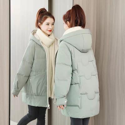Down Padded Jacket Women's Mid-length Hooded Loose Large Pockets Loose Thick Padded Jacket Jacket Windproof