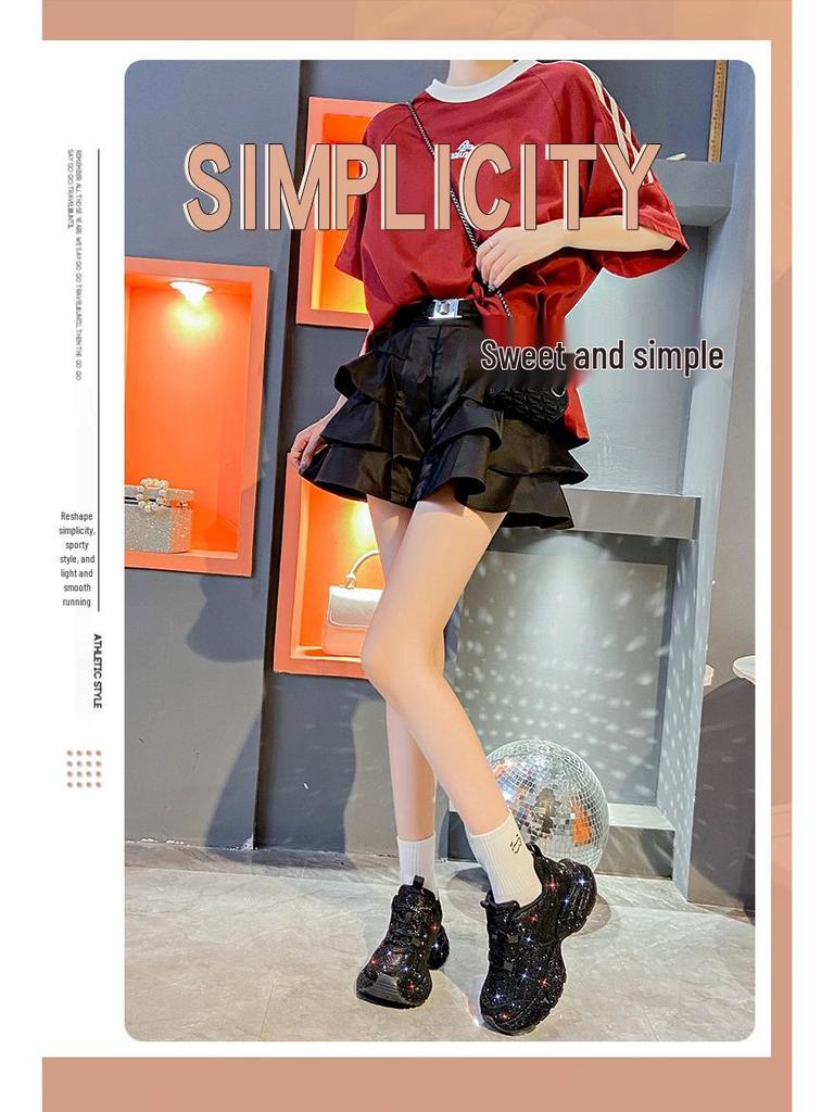 2024 Trendy European Star Rhinestone Thick-Soled Women's Dad Shoes - Large Size Sports Shoes for Autumn/Winter