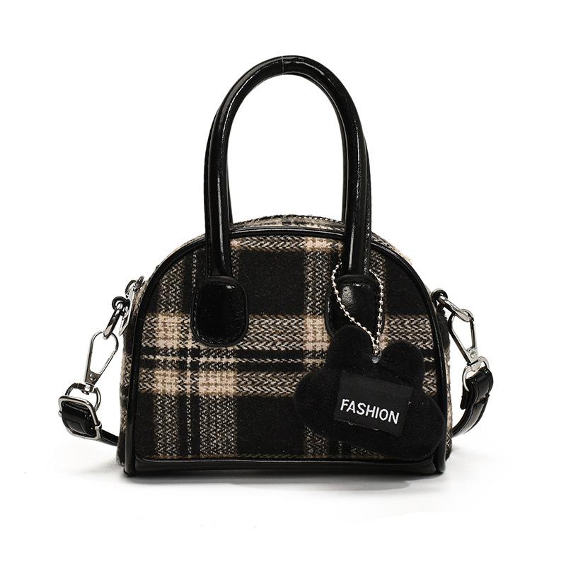 Nischen-Karohandtasche Damen 2025 neu trendig niedlich Welpe Umhänge kleine Tasche Mädchen Mini Bowlingtasche