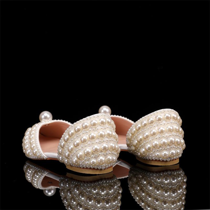 Fashion Luxury Handmade Full Pealrs Beading Women Flats Pumps Elegant Pointed Toe Party Banquet for Girls Fashion Wedding Bridal Shoes