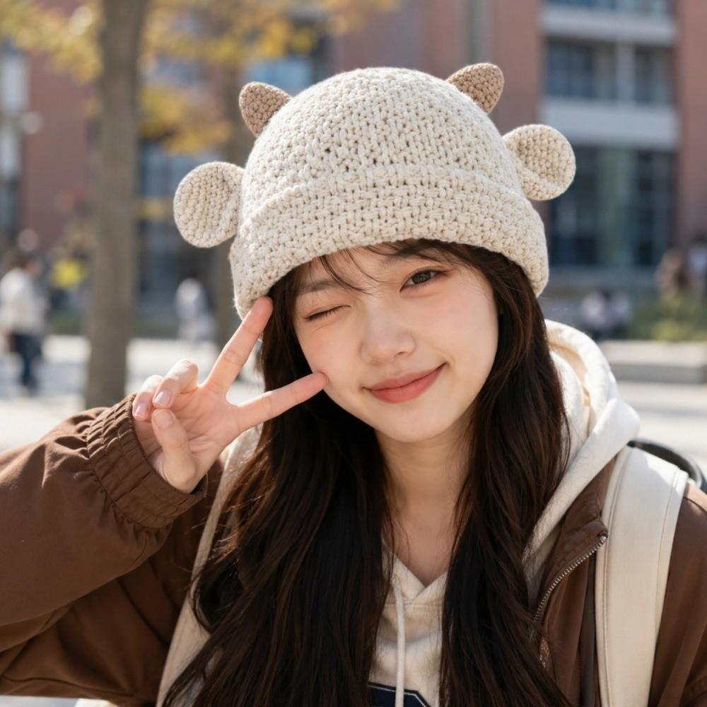 Cute Ear Horn Ear Knitted Hat Keeping Warm Women's Hat Cute Beanies Cap Autumn