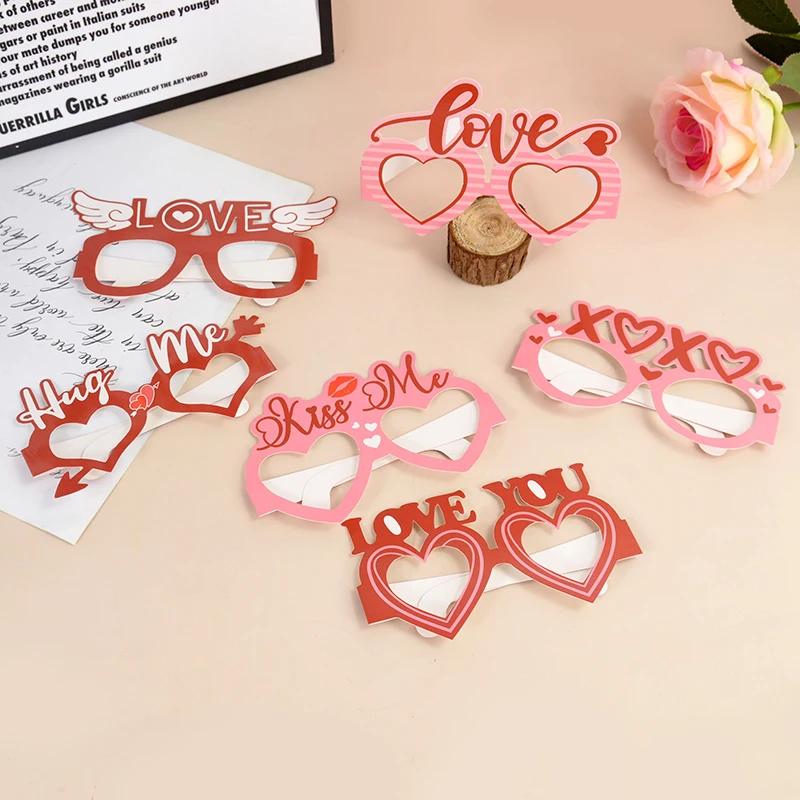 6Pcs/Set Valentine'S Day Photo Booth Props Wedding Diy Photo Prop Valentines Day Party Decoration Souvenir Supplies Glasses
